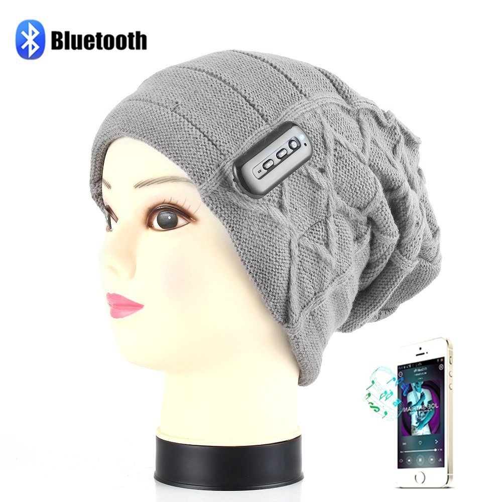LC-dolida Bluetooth Wireless Music Beanie Hat Women Men Knitted Hat Cap with Microphone Stereo Headphones Headset HandsFree for Winter Outdoor Sports, Built-in Mic Grey