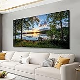 Tree Canvas Wall Art of a Sunrise Over a Forest Lake 20x40inches Nature Inspired Painting Perfect for Wall Decoration in Living Room and Bedroom Trees and Landscape Picture Artwork Prints