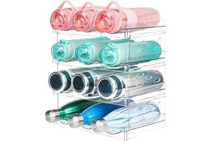 BOAILYDI Water Bottle Organizer, Stackable kitchen cabinet organizer, Acrylic Water Bottle Storage Holder Rack for Pantry Organizers and Storage, Drink Organizer for Fridge Organization -4 Tiers for 12 Bottles