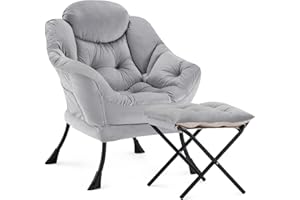 Zedachica Lazy Chair with Ottoman, Modern Upholstered Accent Armchair with Foot Stool, Lounge Reading Armchair for Adults, Le