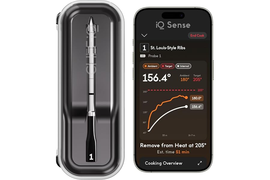 CHEF iQ Sense | Smart Wireless Meat Thermometer | Ultra-Thin Probe | WiFi Unlimited Range | 1000°F Heat Safe | 5 Sensors | BB Book