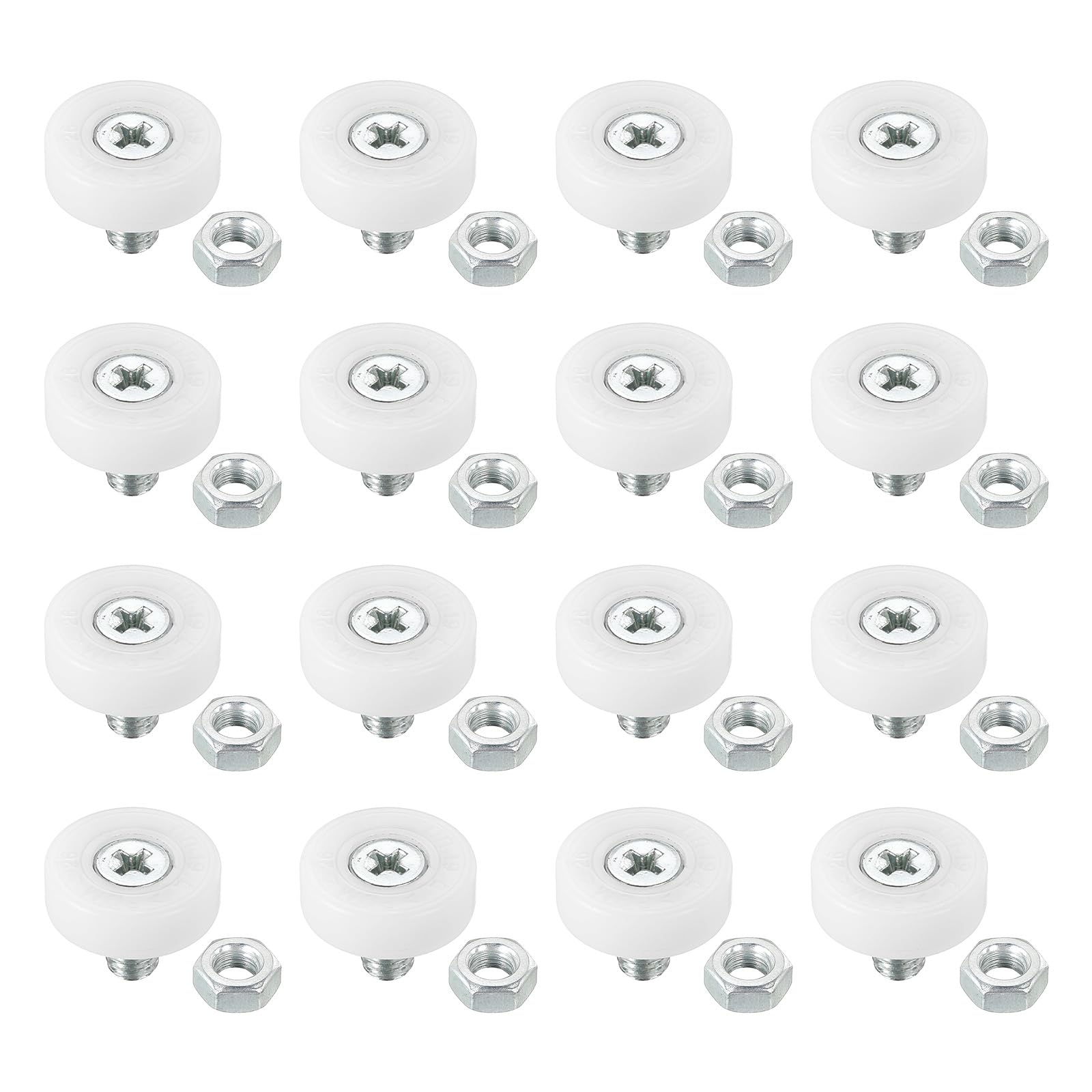 PATIKIL 19mm Drawer Rollers, 16 Plastic Drawer Pulley Replacement Wheels Bearing Small Pulley with Nuts