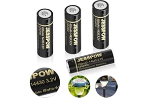 JESSPOW 14430 Battery, 14430 3.2V 450mAh LiFePo4 Rechargeable Solar Batteries 4 Pack for for Solar Panel Outdoor Garden Lights, Solar Panel Light, Tooth Brush, Shaver, Flashlight (NOT AA Battery)