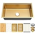 MILOSEN Gold Undermount Kitchen Sink 30×18×9 inch, Stainless Steel Workstation Sink, Single Bowl Kitchen Sinks, Large and Deep Gold Sinks with Custom Accessories