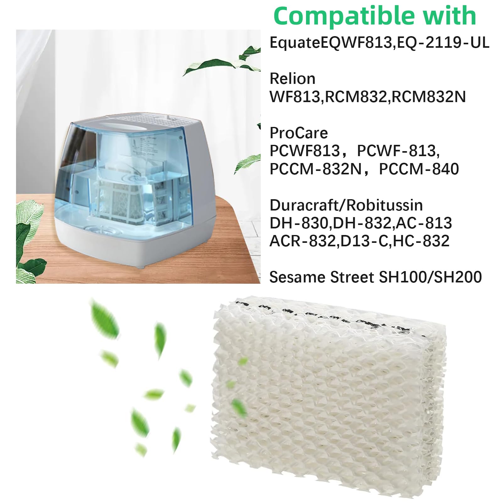 kakofaci 6 Pack WF813 Humidifier Filters Replacement Compatible with Equate EQWF813 PCWF813 Relion RCM832 RCM-832N Protec RWF813 EQ-2119-UL PCCM-832N Cool Mist Humidifiers Wick Filter