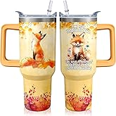 40oz Fox Stainless Steel Tumbler with Handle and Straw, Insulated Cup Travel Coffee Mug Water Bottle with Lid and Straw, Animal Lovers Women Gifts