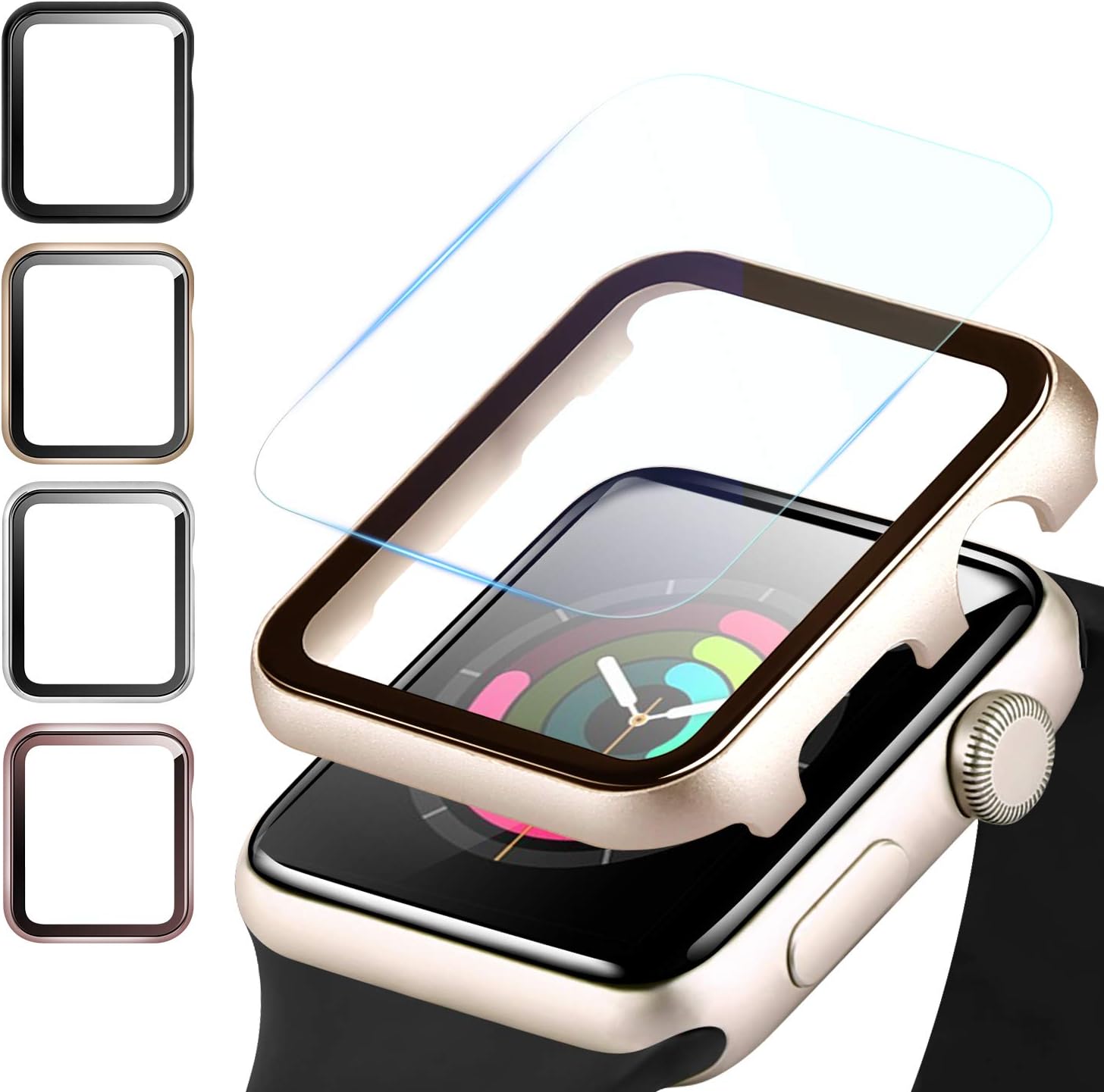 Fohuas Compatible Apple Watch Case with Screen Protector, Plating Metal HD Clear iPhone Watch Case,Air Bubble Free Watch Protector Cover Hard PC Ultra-Thin Bump(Champagne Gold, Series 3 2 1 42mm)