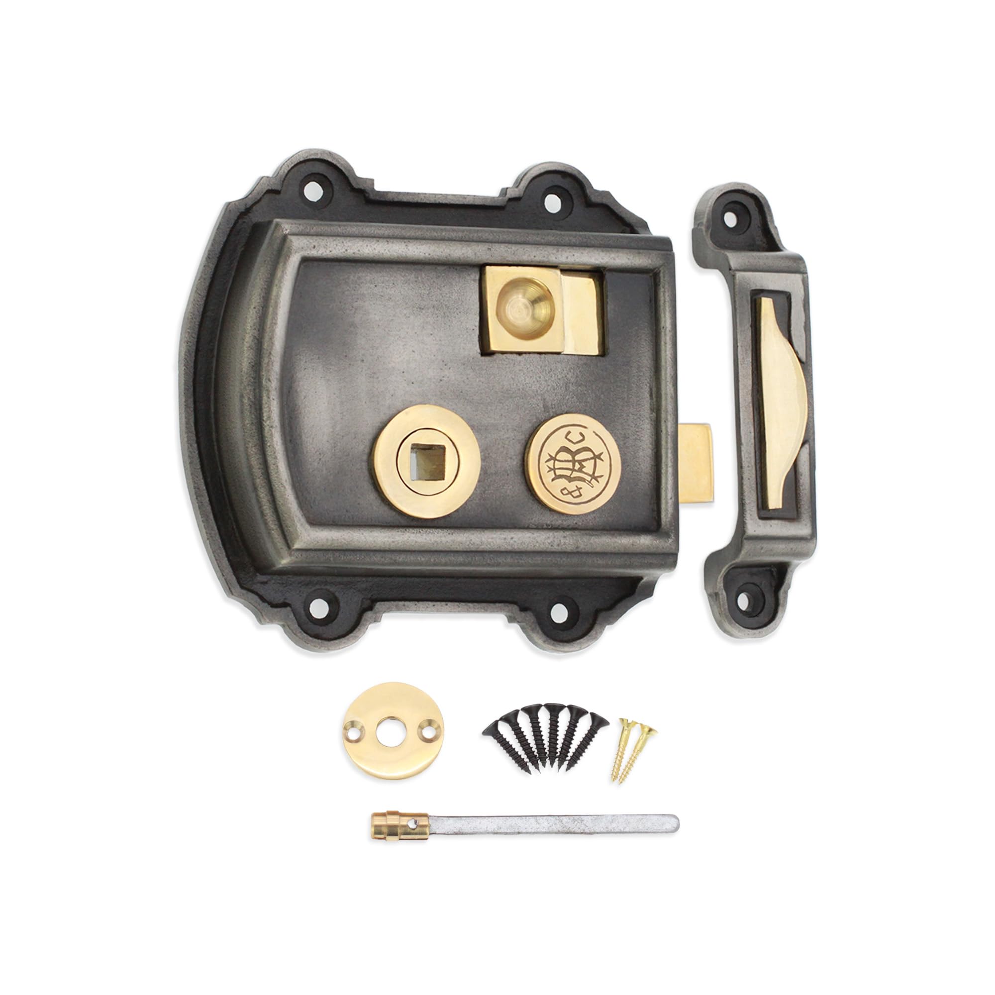 Vintage/Victorian Style Cast Iron & Brass Bedroom Bathroom Rim Latch Sash Lock (Victorian Style Rim Latch Lock)