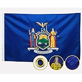 Double Sided New York State Flag 3x5 Outdoor The Longest Lasting NY Flags Heavy Duty 210D Nylon, Sewn Stripes, Embroidered, Stronger Brass Grommets,4 Stitched Hemming, Perfect for Outside