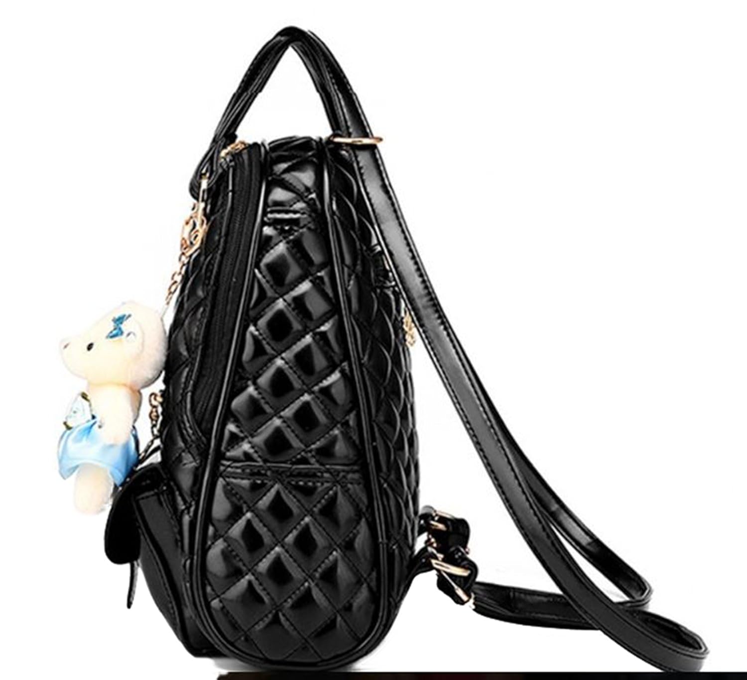 di grazia women's 2 way convertible backpack handbag (black-quilted-teddy-backpack, black)