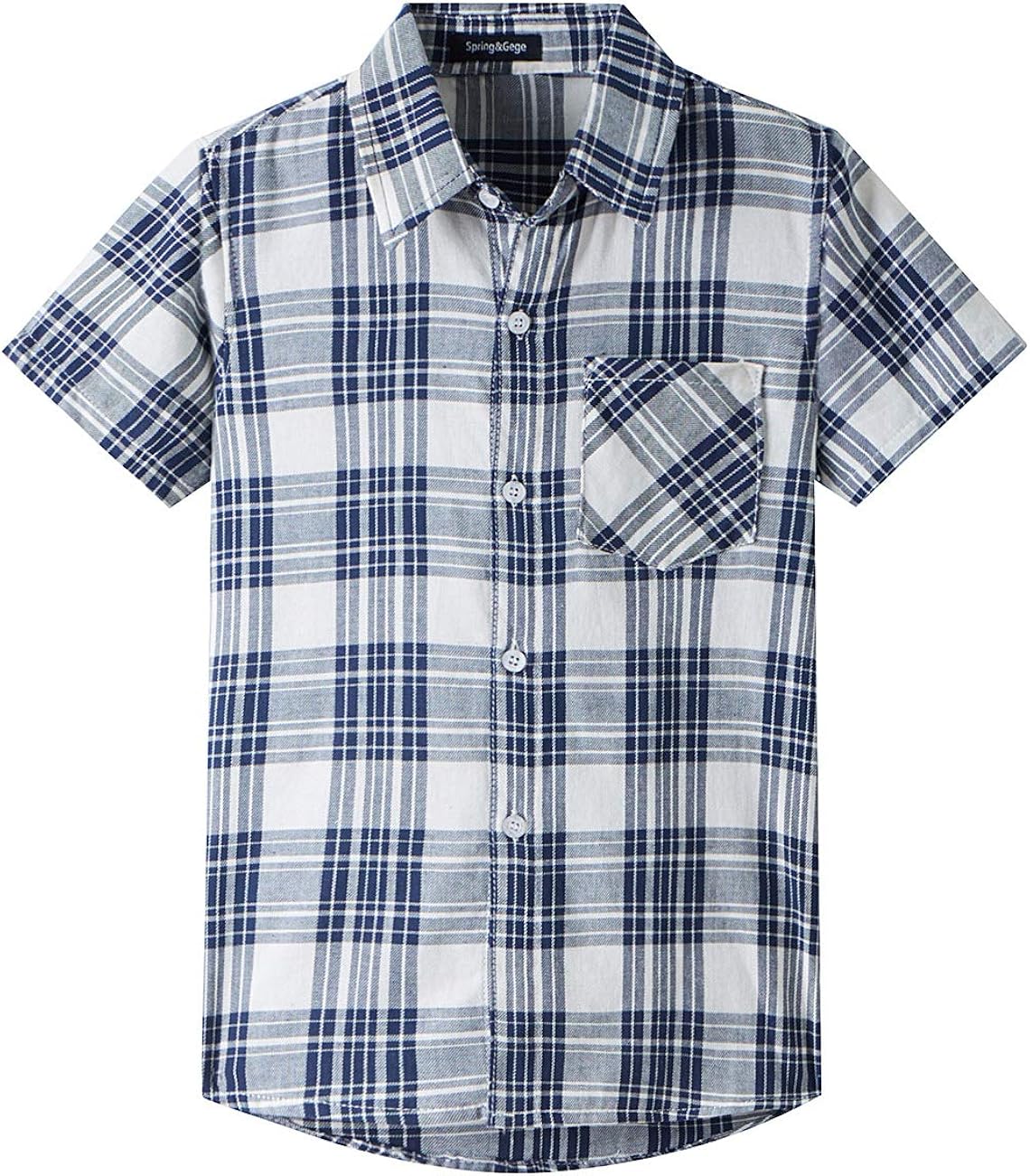Spring&Gege Boys' Casual Short Sleeve Button Down Shirts Cotton Plaid: Clothing
