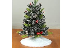 Sattiyrch Small Christmas Tree Skirt 18in, Faux Fur White Xmas Small Tabletop Christmas Tree Skirt (White Faux Fur, 18in)