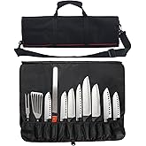 Tosnail Chef Knife Case Roll Bag with 21 Slots & 1 Large Zipper Pocket, Easy Carry Handle and Shoulder Strap - Black