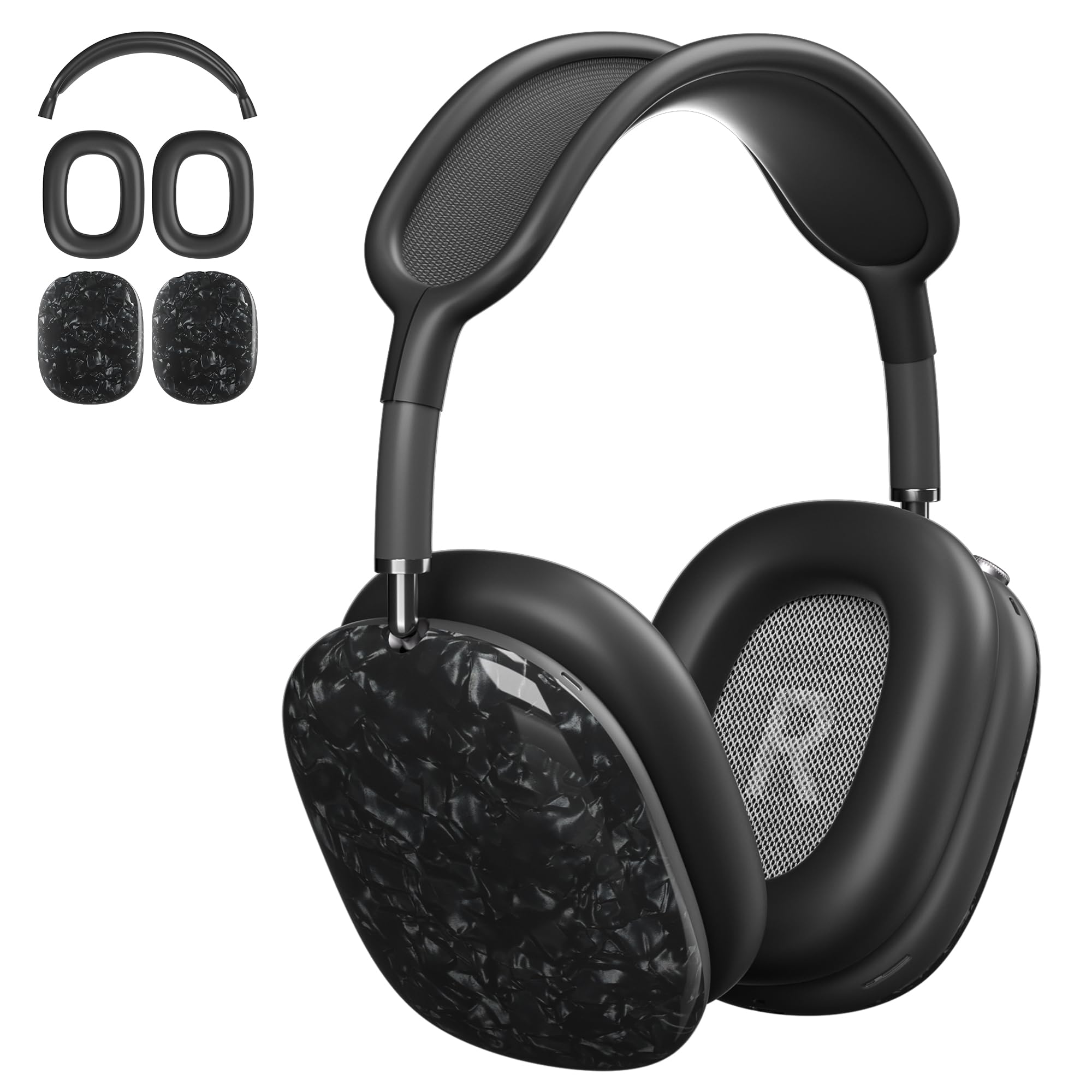 Photo 1 of Case Cover for AirPods Max Headphones,AHBTEYM Black Pearl Shell Texture TPU Ear Cups Case/Ear Pads/Headband Silicone Cover Compatible with Apple AirPod Max Accessories Protector (Black Shell)