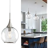 HAHZT Pendant Lights Kitchen Island: Brushed Nickel Light Fixture Farmhouse with Clear Glass - 10 Inch Mid Century Globe Kitc