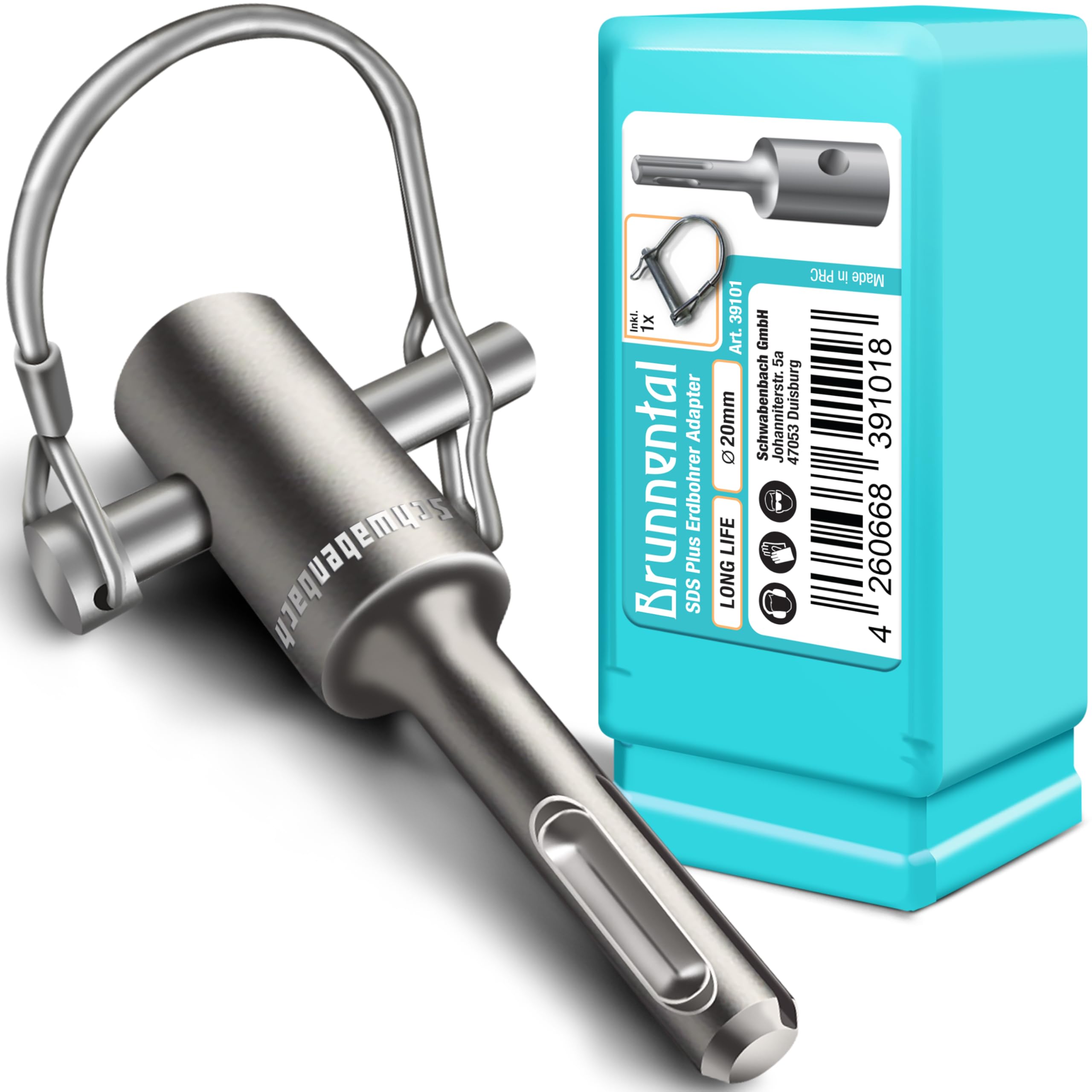 BRUNNENTAL ® SDS Plus Earth Drill Adapter + Quick Change Bolt for Hand Drill, Use Your Hammer Drill as Well Drill, Earth Drill Adapter for Drills with Diameter 40, 60, 80, 100, 120, 150 mm