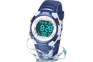 Juboos Kids Digital Watch for Boys Girls 5-18, 7 Colors LED Light Kids Sports Outdoor Wristwatch, 5 ATM Waterproof Watch with Alarm,Stopwatch