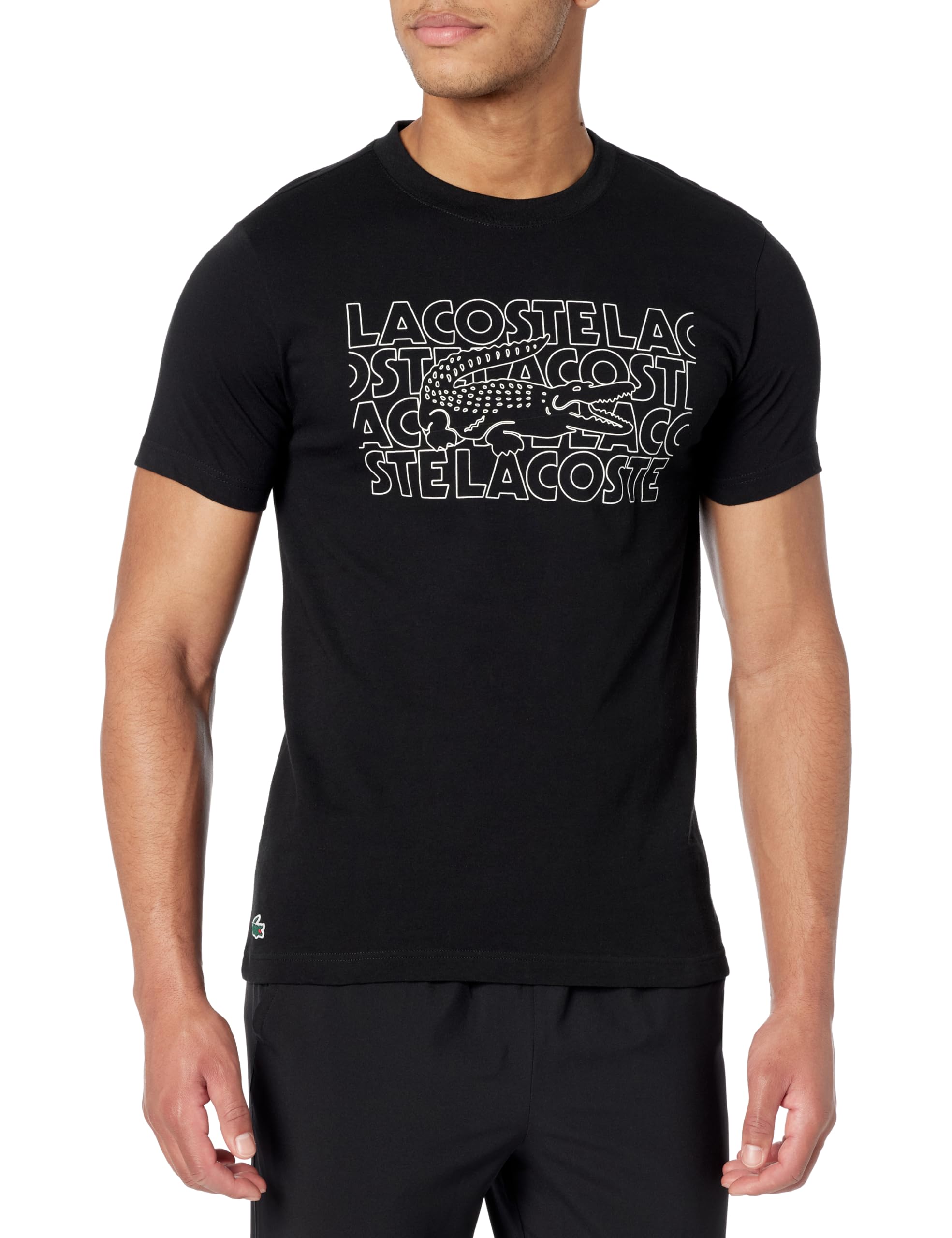 Lacoste Men’s Sport Ultra Dry Printed Sport T-Shirt, Black Lacoste Croc Print, Small