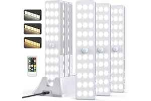 LIGHTBIZ LED Closet Light with Charging Station, 6 Pcs 3 Color Temperatures 30LEDs Dimmer Rechargeable Motion Sensor Under Cabinet Lighting with Remote Control, Wireless Stick-on Night Light for Kitchen