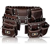 ABRIX Heavy Duty Grain Leather Tool Belt for Men Framing Rig 28 Pockets Carpenter Tool Belt with Tool Pouches Padded construction belt pauchas para