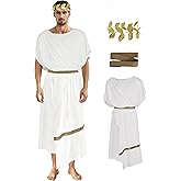 JEGERMIG Men's Greek Toga Costume with Headband, Roman Dionysus Style Adult Outfit for Halloween