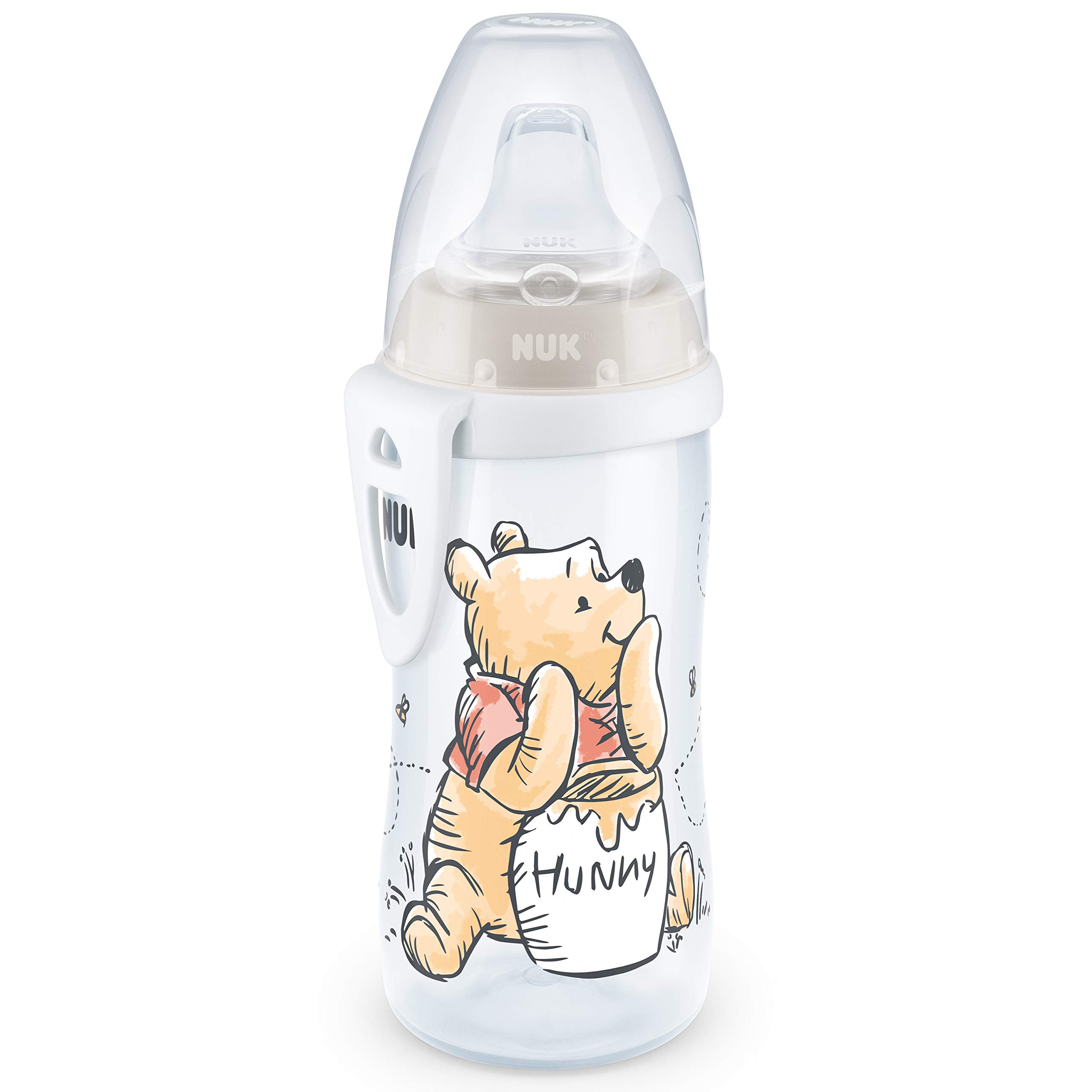 NUK Active Cup Toddler Cup | 12+ Months | Leak-Proof Soft Drinking Spout | Clip & Protective Cap | BPA-Free | 300 ml | Disney Winnie the Pooh | Beige