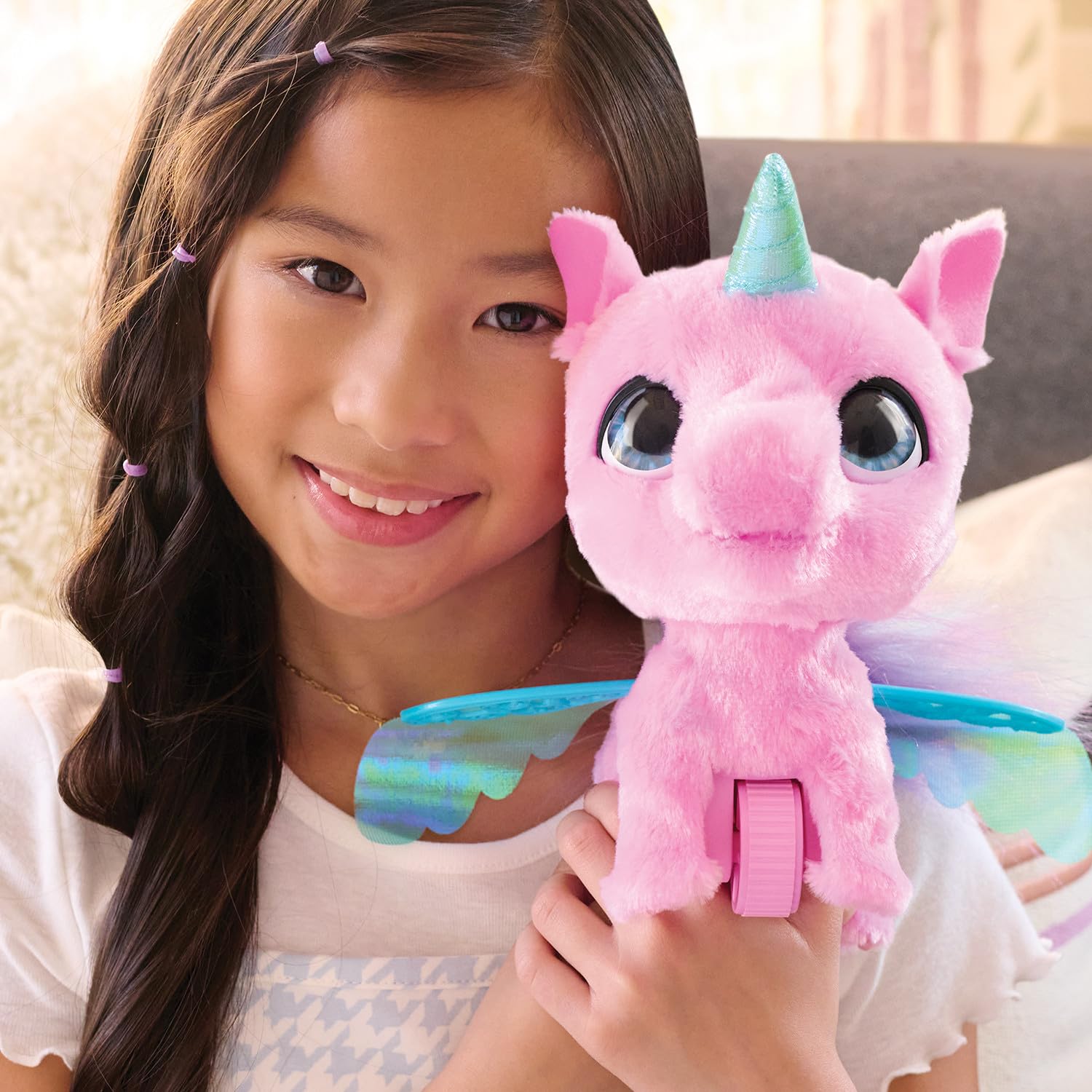 furReal Fly-A-Lots Alicorn Interactive Walking Plush with Sounds, 8-inches, Wings Flap, Pink, Kids Toys for Ages 4 Up by Just Play