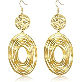 Hpoewre Large Gold Earrings, Big Earrings for Women, Long Dangling Bohemian Earrings, Gold Drop Earrings, Handmade Trendy Geometric Fish Hook Statement Earrings