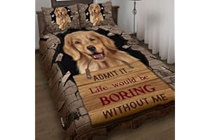 Quilt Set Life Would Be Boring Without Me Golden Retriever Quilt Bed Set Bedding Set 3 Pieces with Pillowcase Cover Soft Comf