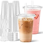 Sipthene 50 Pack 20 oz Plastic Coffee Cups with Lids and Straws, Clear Disposable to Go Cups for Iced Coffee, Smoothie, Milks
