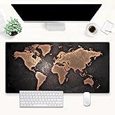 World Map Gaming Mouse Pad XXL Large Vintage Style Full Desk Mat Extended Keyboard Pad with Stitched Edges, Non-Slip Base (31.5" x 15.7")