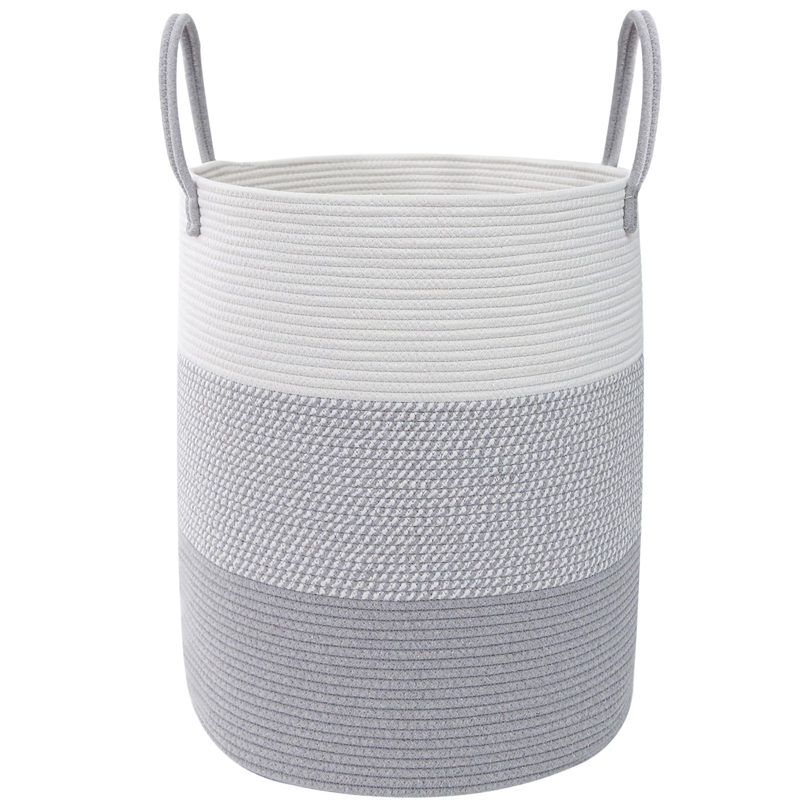 HZFTJOY Large Laundry Hamper, Woven Rope Basket with Sturdy Handles- Grey | Collapsible Laundry Basket, Tall Clothes Hamper,