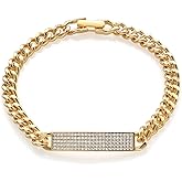 Gem Stone King 18K Yellow Gold Plated Silver Cuban Link Chain ID White Moissanite Bracelet For Women (0.57 Cttw, 6.5/7/7.5 Inch)