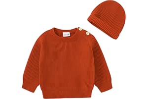 YOUNGER TREE Toddler Baby Boy Girl Sweater Warm Crewneck Pullover Knit Long Sleeve Tops with Hat Fall Winter Clothes