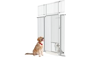 JIPRLAK 71" Extra Tall Cat Gate 29.5-46 Wide Cat gate for Doorway Pet Gate with Cat Doors NO Drilling Pressure Mount Kit for Cats and Dogs Indoor Doorways liveing Room Bedroom-White