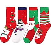 BAKUGOU 4 Pairs Santa Claus Socks Men Xmas Christmas Holiday Gift Socks for Adult Elf Christmas Crew Sock for Women
