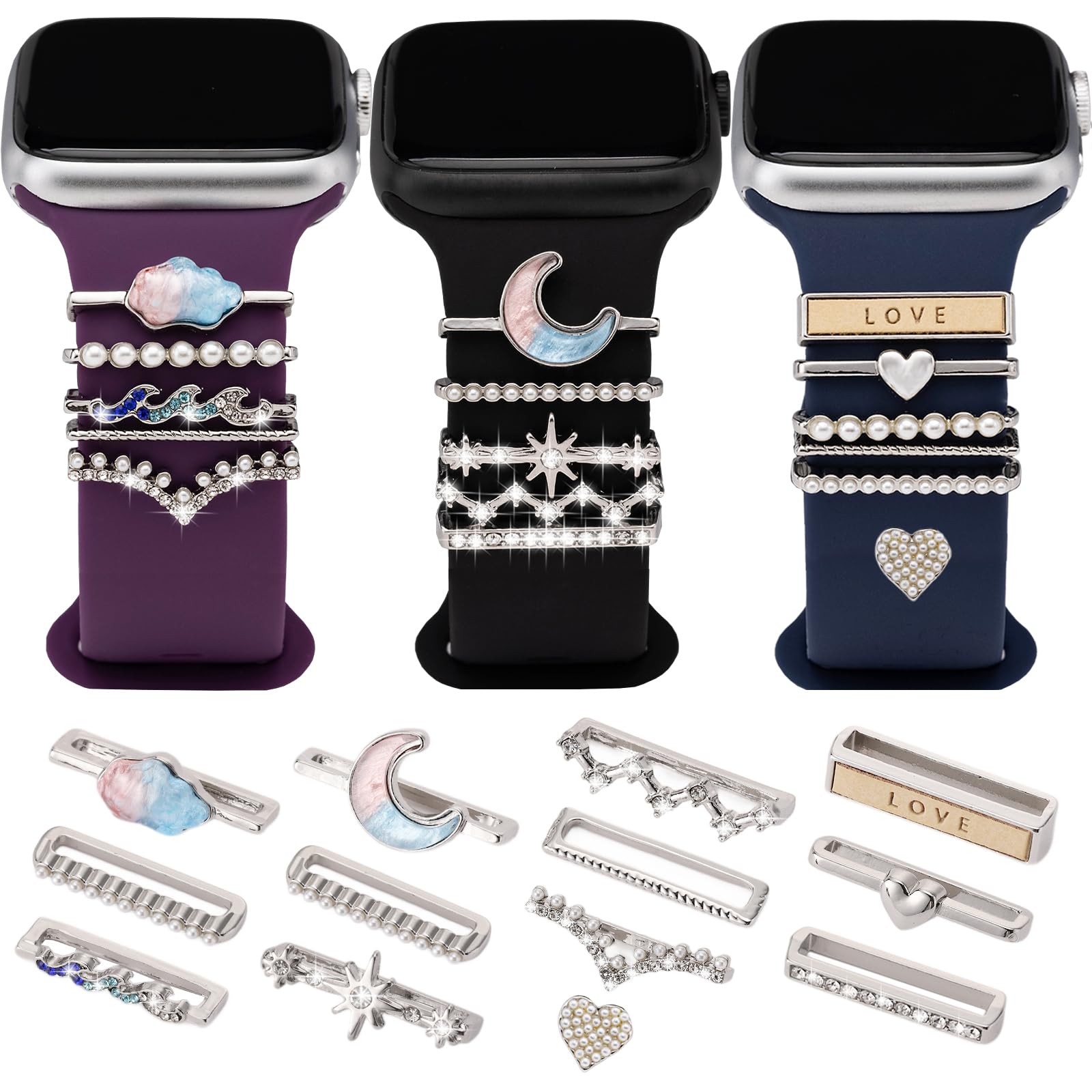 Photo 1 of Orehymbe 13PCS Watch Band Charms, Decorative Rings Loops Compatible with Apple Watch Bands 45mm 44mm 42mm 41mm 40mm for iWatch Series 8 7 6 5 4 3 2 1 (No Band)