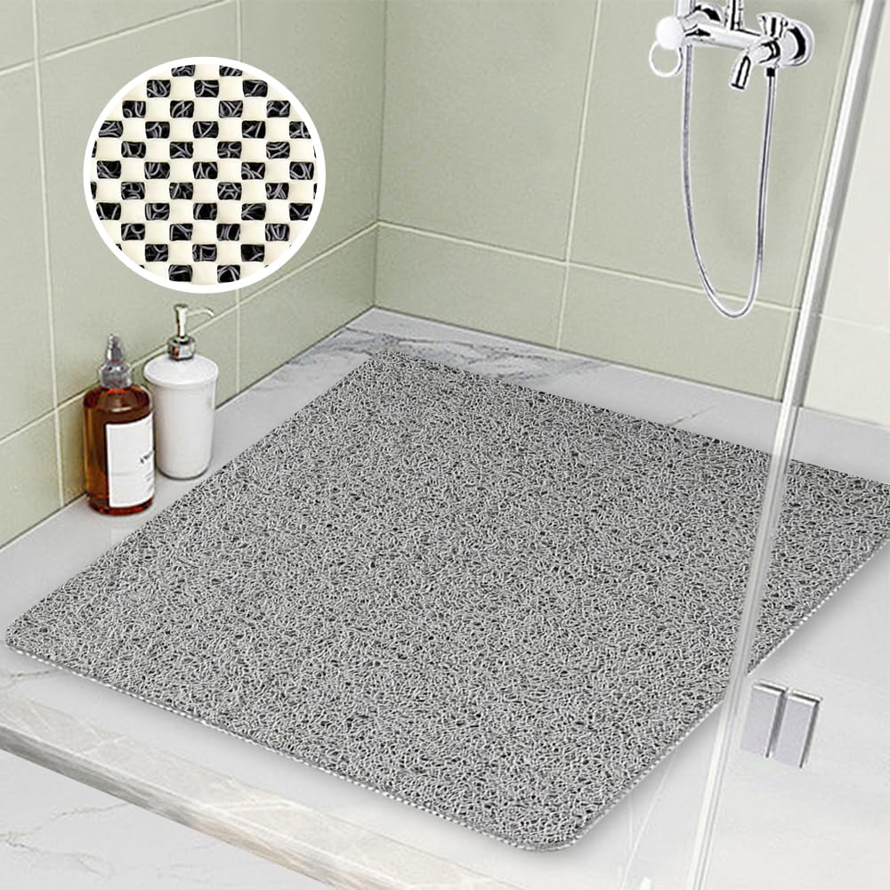 Shower Mat Non Slip 80x80cm, Soft Comfort Bath Mat with Drain Holes, PVC Loofah Massage Safety Shower Mats for Non-slip Mats in Wet Areas, Quick-drying (Grey)