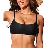 DOBREVA Women's Bikini Top Scoop Neck Bathing Suit Tops Ribbed Adjustable Straps Swimsuit Sexy Padded Swim Bra