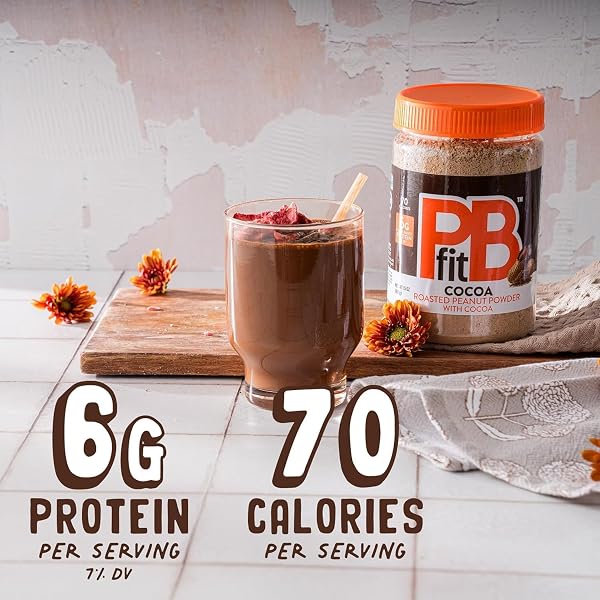 PBFIT 15 OUNCE PEANUT BUTTER POWDER CHOCOLATE FLAVOR, POWDERED PEANUT BUTTER SPREAD FROM REAL ROASTED PEANUTS AND COCOA, 6G OF PROTEIN 7% DV, GLUTEN-FREE, 70 CALORIES, 88% LESS FAT (PACK OF 1)