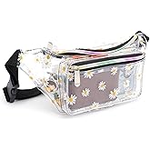 Holographic 80s 90S Rave Stars Neon Transparent Gravel Fanny Pack for Women - Great Waist Pack for Games, Concerts, Rave, Festival, Travel