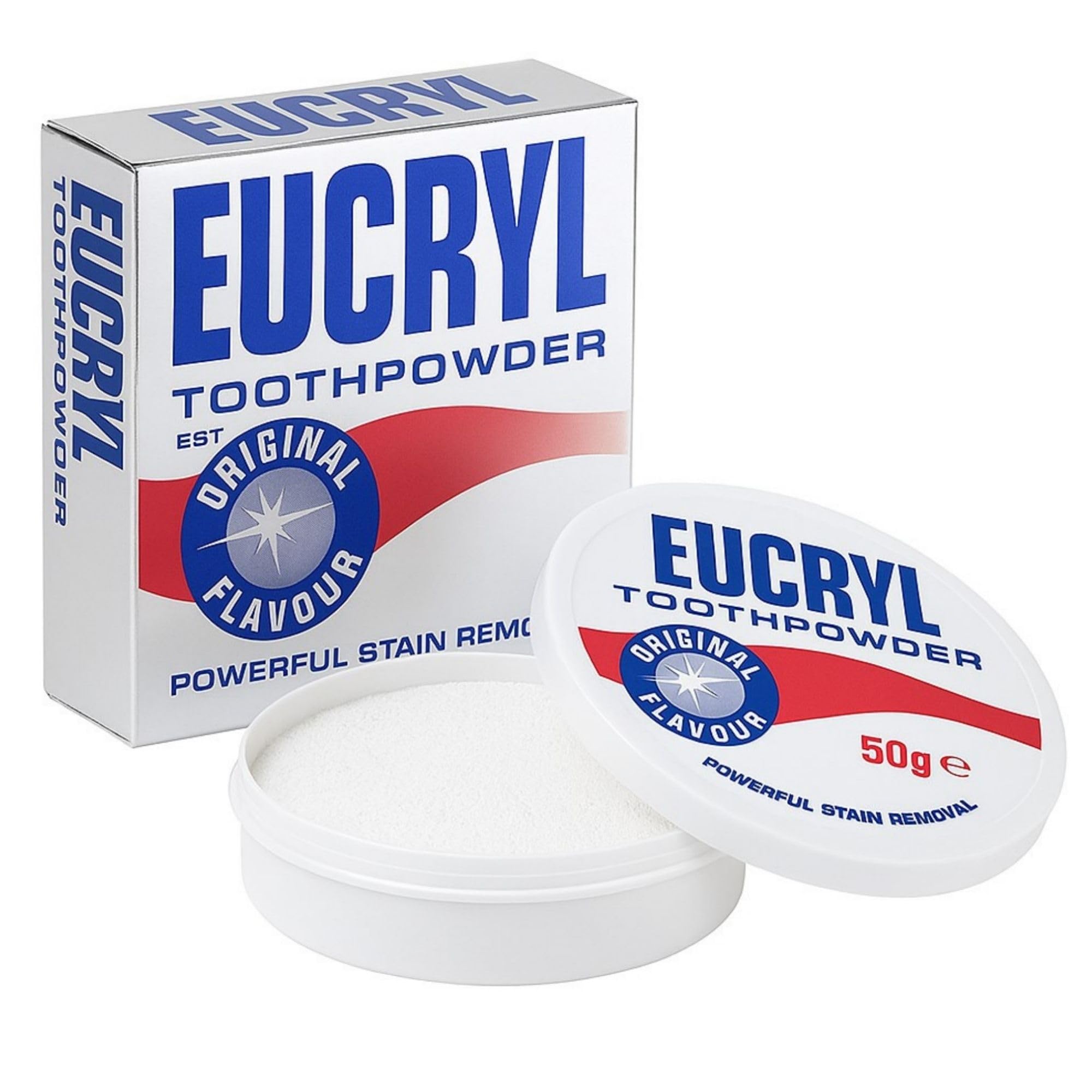 Eucryl Original Flavour Toothpowder, Tooth Whitening Powder, Powerful Stain Remover, For Tobacco, Tea, Coffee & Wine Stains, Unique Polishing Action, 1 x 50g