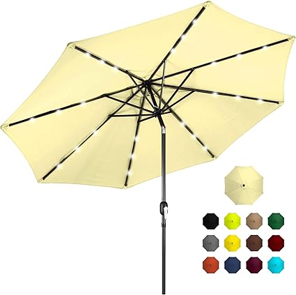 Best Choice Products 10 Deluxe Solar Led Lighted Patio Umbrella With Tilt Adjustment Light Beige Amazon Co Uk Garden Outdoors