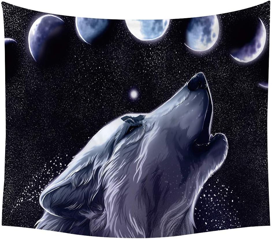Morbuy Multi-colored Wolf Painting Mandala Tapestry Wall Hangings, Art Decor Home Dorm Tapestries Bohemian Decorative Yoga Bedspread Table Cloth (150 x 200cm, Wolf f)
