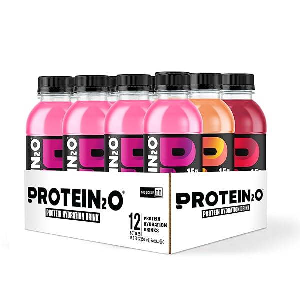 PROTEIN2O 15G WHEY PROTEIN ISOLATE HYDRATION DRINK, 350MG OF ELECTROLYTES, VITAMINS B5 & B6, LOW SUGAR, FLAVOR FUSION VARIETY PACK, 16.9 OZ BOTTLE (PACK OF 12)