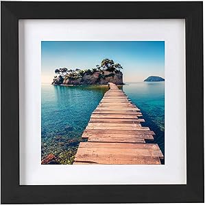 BESLY 12x12 Picture Frames Black Matted 8x8 Wooden Picture Frame Poster Frame Document Diploma and Certificate Frame for Wall Hanging Home Decoration-Black