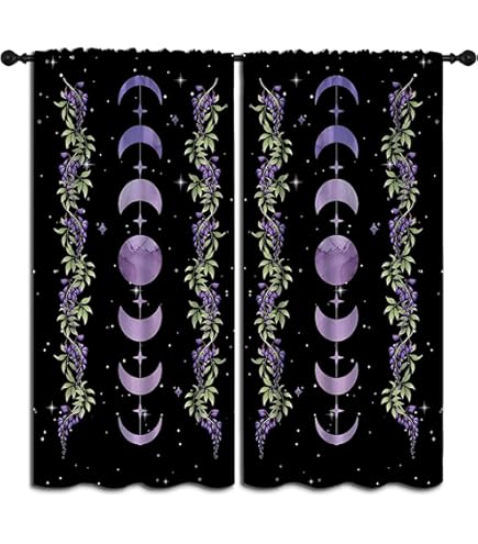 Buy Moon Floral Curtains Watercolor Flower Wildflower Phase Moonlit Spring Garden Aesthetic Boho Nature Bedroom Blackout Window Treatment Set For Women Room 2 Panels, 21W X 45L Inch Each Panel Online At