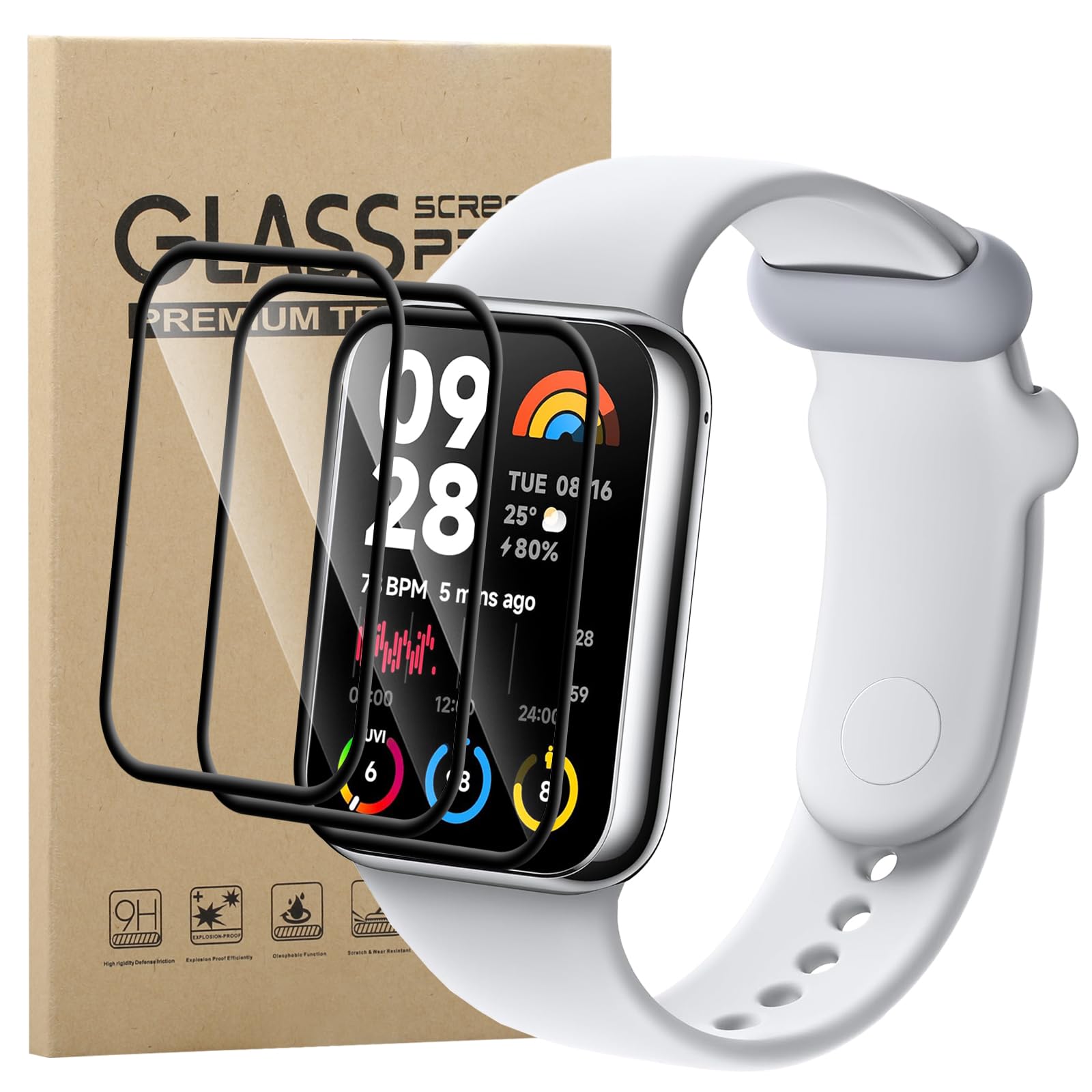 KZIOACSH Screen Protector for Xiaomi Smart Band 8 Pro, 3 Pack Full Coverage 3D Curved Edge Anti-Scratch Protective Film [Not Glass] High Definition Anti-Fingerprint Shatterproof PET Cover Film