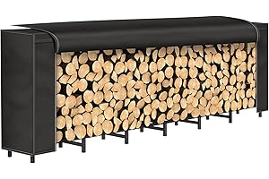NANANARDOSO 8ft Firewood Rack Outdoor with Cover Combo Set Waterproof for Wood Storage, Adjustable Fire Log Stacker Stand, Heavy Duty Firewood Log Rack Holder for Fireplace Metal Lumber, Black
