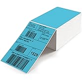YIKIADA Blue Direct Thermal Labels 4 × 6 Inch Vinyl Self-Adhesive Fanfold Shipping Stickers Waterproof Perforated Printer Decal for Office School Warehouse 500 PCS